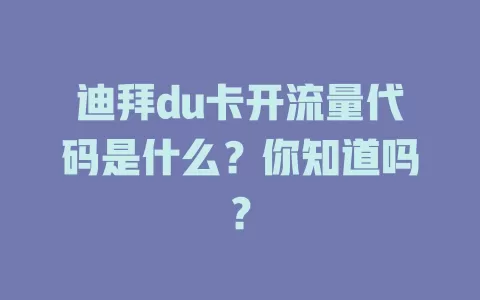 迪拜du卡开流量代码是什么？你知道吗？