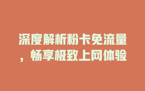 深度解析粉卡免流量，畅享极致上网体验