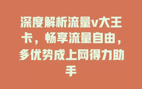 深度解析流量v大王卡，畅享流量自由，多优势成上网得力助手