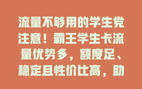 流量不够用的学生党注意！霸王学生卡流量优势多，额度足、稳定且性价比高，助你畅享网络提升自我