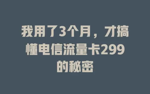 我用了3个月,才搞懂电信流量卡299的秘密