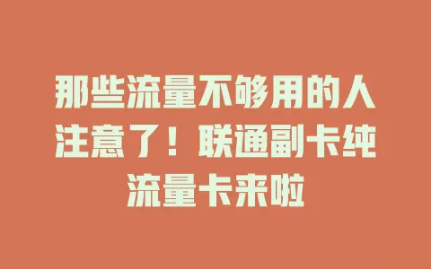 那些流量不够用的人注意了！联通副卡纯流量卡来啦