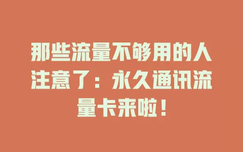 那些流量不够用的人注意了：永久通讯流量卡来啦！