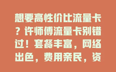 想要高性价比流量卡？许师傅流量卡别错过！套餐丰富，网络出色，费用亲民，资费透明，助你畅享便捷上网时光