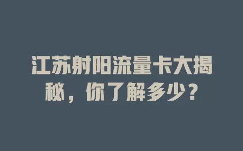江苏射阳流量卡大揭秘，你了解多少？