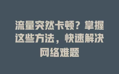 流量突然卡顿？掌握这些方法，快速解决网络难题