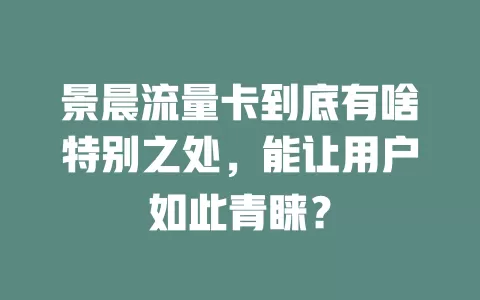 景晨流量卡到底有啥特别之处，能让用户如此青睐？