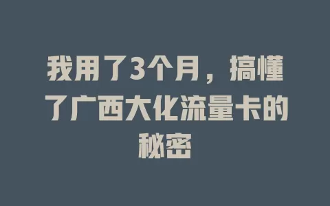 我用了3个月，搞懂了广西大化流量卡的秘密