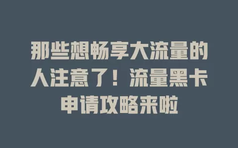 那些想畅享大流量的人注意了！流量黑卡申请攻略来啦