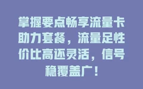 掌握要点畅享流量卡助力套餐，流量足性价比高还灵活，信号稳覆盖广！