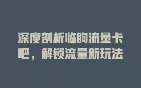 深度剖析临朐流量卡吧，解锁流量新玩法