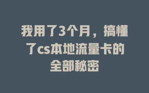 我用了3个月，搞懂了cs本地流量卡的全部秘密