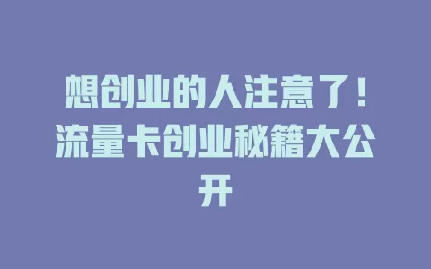 想创业的人注意了！流量卡创业秘籍大公开