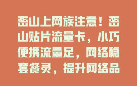 密山上网族注意！密山贴片流量卡，小巧便携流量足，网络稳套餐灵，提升网络品质就选它
