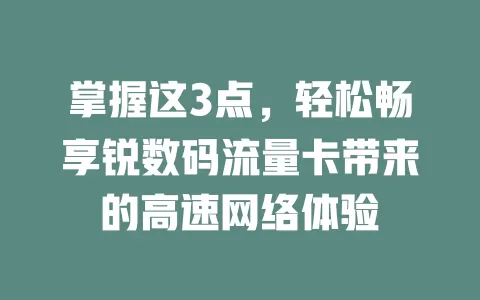 掌握这3点，轻松畅享锐数码流量卡带来的高速网络体验