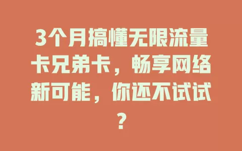 3个月搞懂无限流量卡兄弟卡，畅享网络新可能，你还不试试？