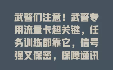 武警们注意！武警专用流量卡超关键，任务训练都靠它，信号强又保密，保障通讯助力使命