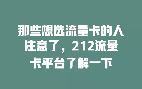 那些想选流量卡的人注意了，212流量卡平台了解一下
