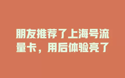 朋友推荐了上海号流量卡，用后体验亮了
