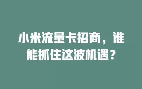 小米流量卡招商，谁能抓住这波机遇？