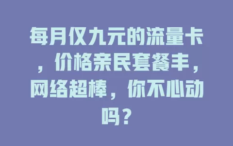 每月仅九元的流量卡，价格亲民套餐丰，网络超棒，你不心动吗？
