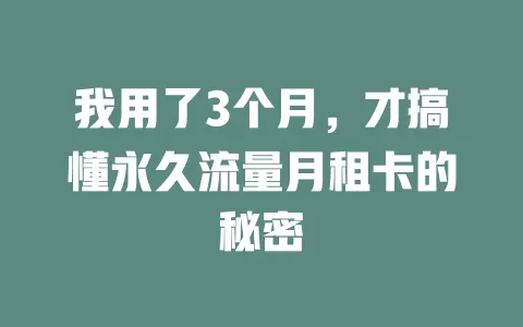 我用了3个月，才搞懂永久流量月租卡的秘密