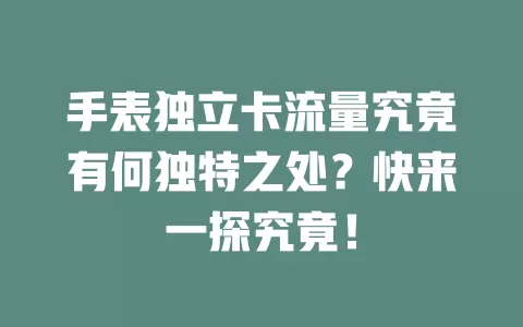 手表独立卡流量究竟有何独特之处？快来一探究竟！