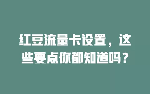 红豆流量卡设置，这些要点你都知道吗？