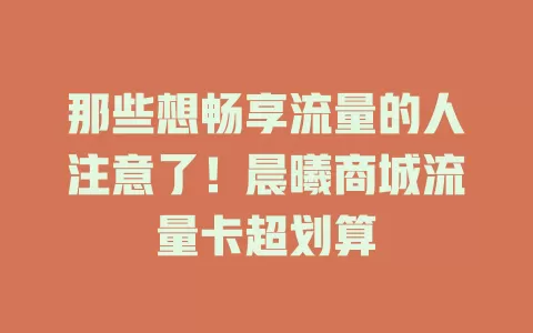 那些想畅享流量的人注意了！晨曦商城流量卡超划算