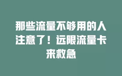 那些流量不够用的人注意了！远限流量卡来救急