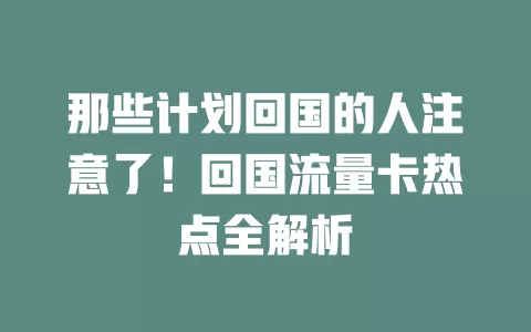 那些计划回国的人注意了！回国流量卡热点全解析
