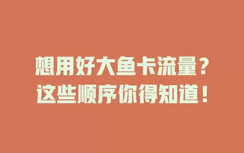 想用好大鱼卡流量？这些顺序你得知道！
