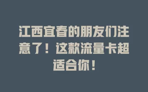 江西宜春的朋友们注意了！这款流量卡超适合你！