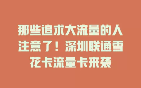 那些追求大流量的人注意了！深圳联通雪花卡流量卡来袭