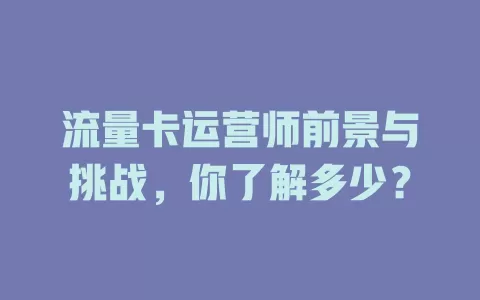 流量卡运营师前景与挑战，你了解多少？