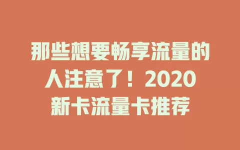 那些想要畅享流量的人注意了！2020新卡流量卡推荐