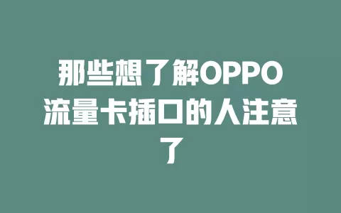 那些想了解OPPO流量卡插口的人注意了