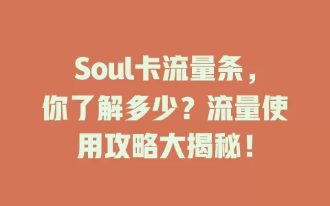 Soul卡流量条，你了解多少？流量使用攻略大揭秘！
