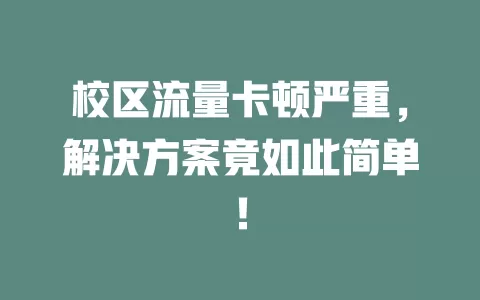 校区流量卡顿严重，解决方案竟如此简单！