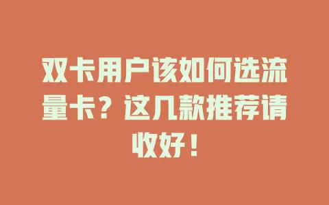 双卡用户该如何选流量卡？这几款推荐请收好！