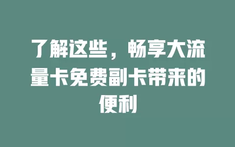 了解这些，畅享大流量卡免费副卡带来的便利