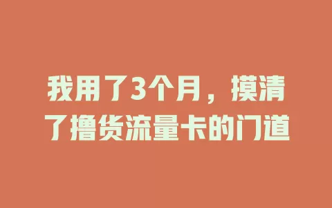 我用了3个月，摸清了撸货流量卡的门道