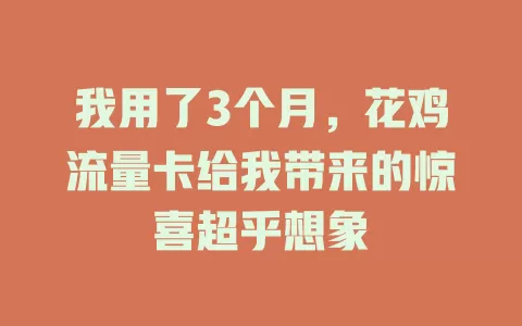我用了3个月，花鸡流量卡给我带来的惊喜超乎想象