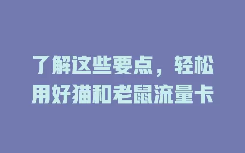 了解这些要点，轻松用好猫和老鼠流量卡