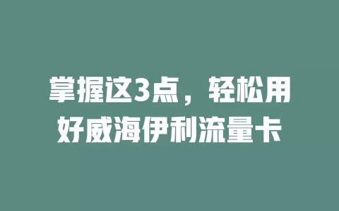 掌握这3点，轻松用好威海伊利流量卡