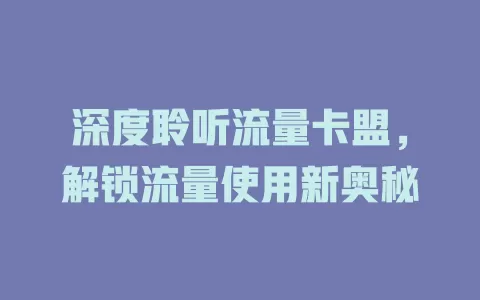 深度聆听流量卡盟，解锁流量使用新奥秘