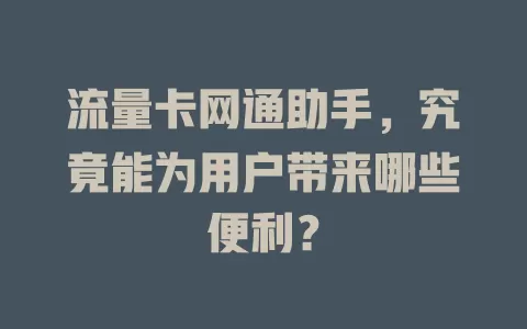 流量卡网通助手，究竟能为用户带来哪些便利？