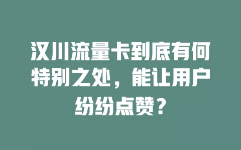 汉川流量卡到底有何特别之处，能让用户纷纷点赞？