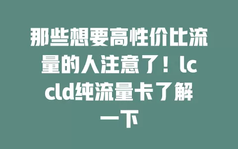 那些想要高性价比流量的人注意了！lccld纯流量卡了解一下