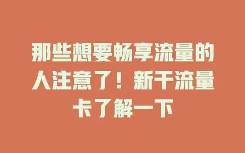 那些想要畅享流量的人注意了！新干流量卡了解一下